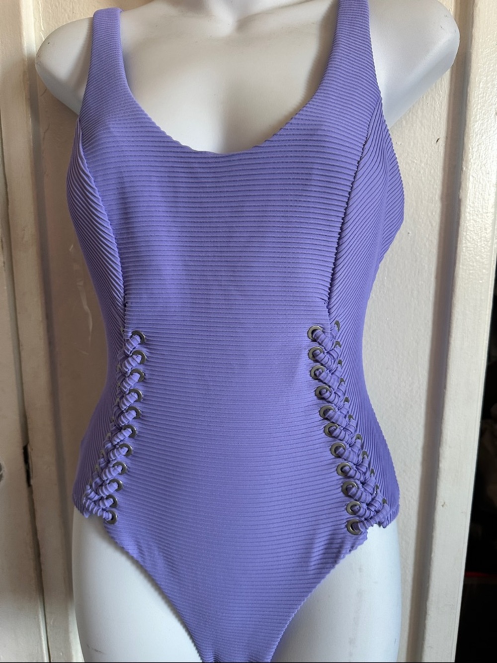Red Carter Lavender Ribbed One-Piece Swimsuit with Side Lace-Up